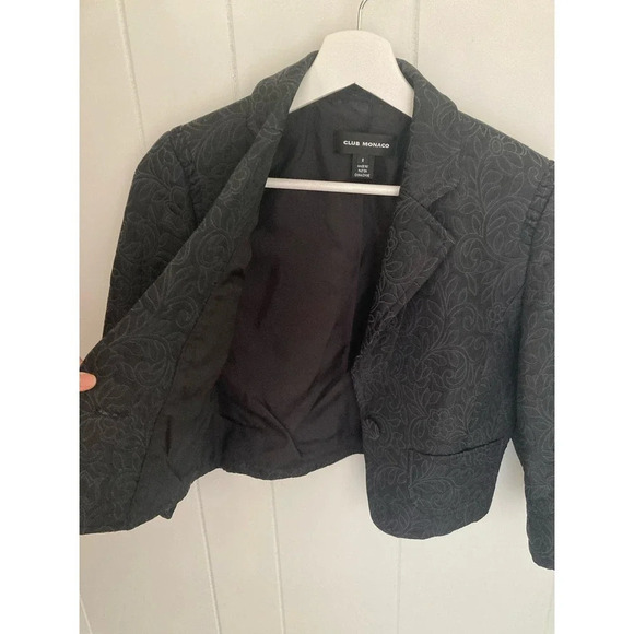 Club Monaco cropped Jacquard black blazer Sz 6 - Picture 5 of 13